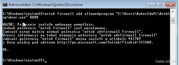 Firewal add allow w terminalu Windows.